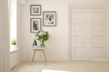 White minimalist empty room. Scandinavian interior design. 3D illustration