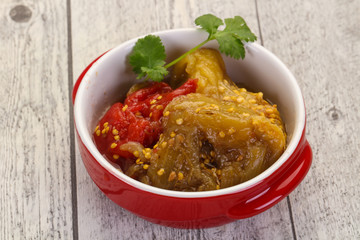 Caucasian cuisine - baked eggplant and tomato