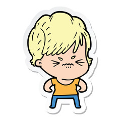sticker of a cartoon frustrated woman