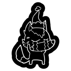 cartoon icon of a crying wolf wearing santa hat