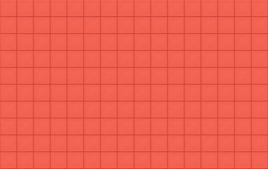 Classic living coral red square mosaic tiles texture background. Trend colour 2019.