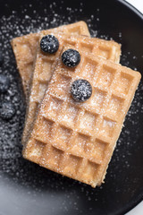 Breakfast with waffles and blueberries