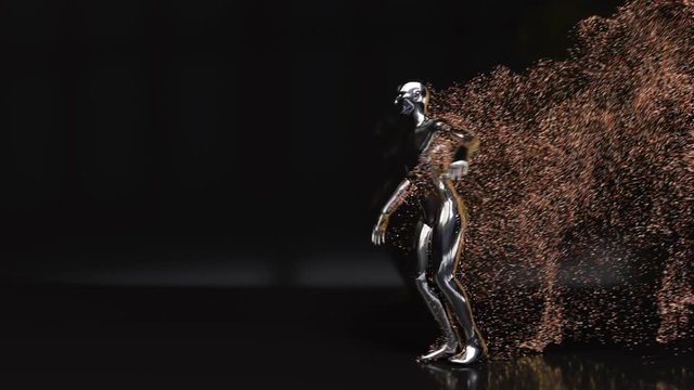 4K Abstract Human Form Emitting Particles. 3D CGI animation.