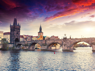 Stunning image of Charles bridge in Prague.