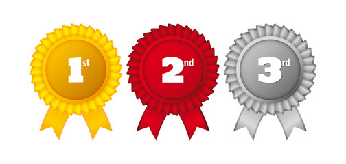 1st, 2nd, 3rd place ribbon custom award ribbons. Winner Rosette Set with Ribbons