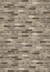Old dirty pale red and grey shabby brick wall texture background. Vertical picture of brick wall.