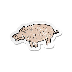 retro distressed sticker of a cartoon hog