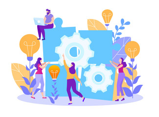 Cartoon Flat Search Ideas People Collect Puzzle.