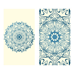 The Front And Rear Side. Mandala Design Elements. Wedding Invitation, Thank You Card, Save Card, Baby Shower. Vector Illustration. Blue milk color