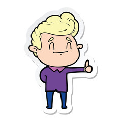 sticker of a happy cartoon man giving thumbs up