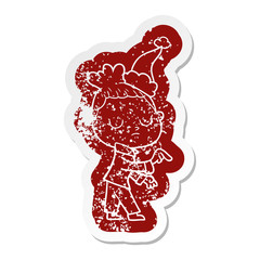 cartoon icon of a calm woman wearing santa hat