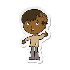 sticker of a cartoon boy with growth on head