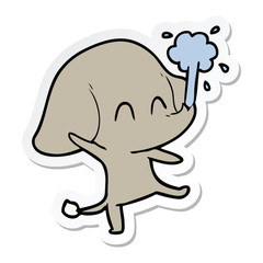 sticker of a cute cartoon elephant spouting water