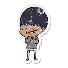 Obraz premium distressed sticker of a cartoon calm boy