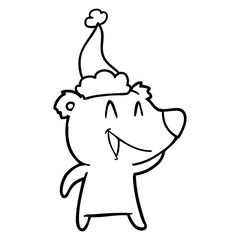 laughing bear line drawing of a wearing santa hat