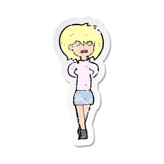 Fototapeta premium retro w trudnej sytuacji naklejka zszokowanej kobiety z kreskówek