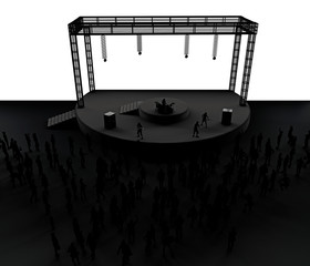 Concert, live music, band, performances and festivals. Tour and band. Spectators fun, music and dance. Disco, musical evening. Stage. 3d rendering