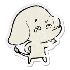 distressed sticker of a cartoon elephant remembering