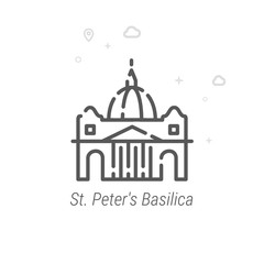 St. Peter's Basilica, Rome Vector Line Icon, Symbol, Pictogram, Sign. Abstract Geometric Background. Editable Stroke