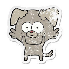 distressed sticker of a nervous dog cartoon