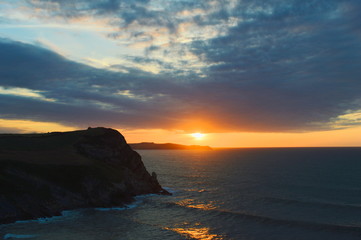Twilight of a cloudy day at the cliffs ok the Cantabrian coast, Ruiloba, Spain