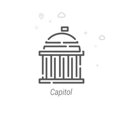 United States Capitol Vector Line Icon, Symbol, Pictogram, Sign. Light Abstract Geometric Background. Editable Stroke