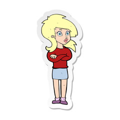 sticker of a cartoon woman with folded arms