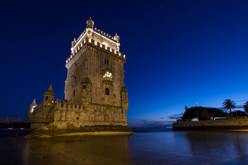 Belém Tower (Torre de Belém) a mediaeval portuguese fortification from the 16th century in Lisbon...