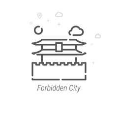 Forbidden City, Beijing, China Vector Line Icon, Symbol, Pictogram, Sign. Abstract Geometric Background. Editable Stroke