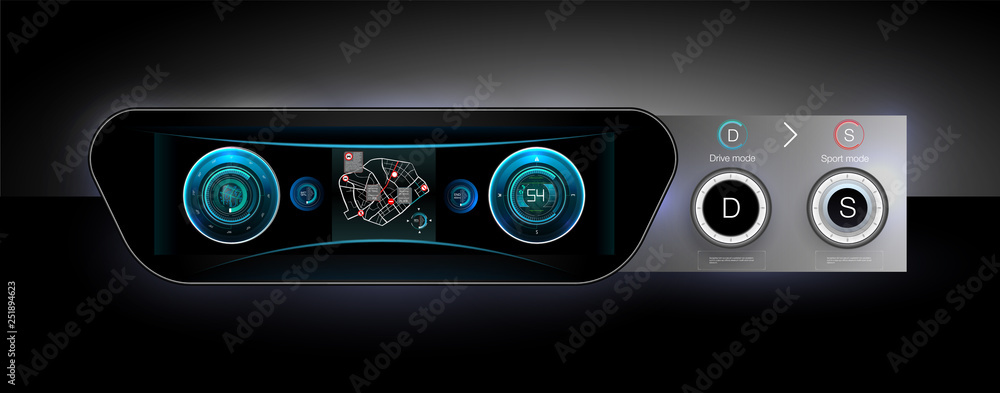 Poster template-sample car dashboard and the principle of switching modes selector automatic transmission. 