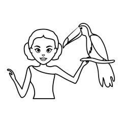 young woman with toucan exotic bird