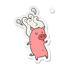 sticker of a smelly cartoon pig