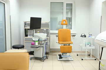 Interior of otolaryngologist's office with modern equipment in clinic