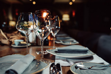 luxury tableware beautiful table setting in restaurant