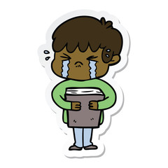 sticker of a cartoon boy crying