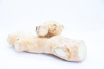 natural organic ginger on white background