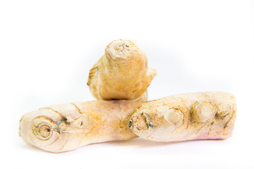natural organic ginger on white background
