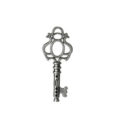 Silver vintage ornate key on white background