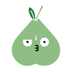 flat color retro cartoon green pear