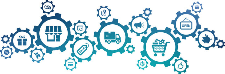 retail icon concept – store management, shopping & e-commerce, logistics & organization – vector illustration