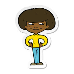 sticker of a cartoon boy with hands on hips