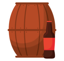 beer wooden barrel with bottle