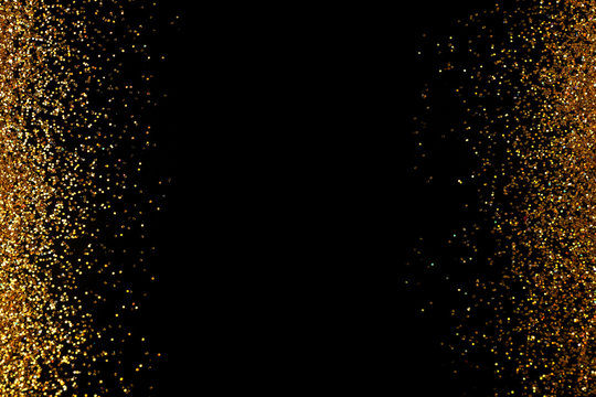 Frame Made Of Gold Glitter On Black Background, Top View With Space For Text