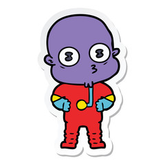 sticker of a cartoon weird bald spaceman