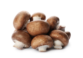 Fresh champignon mushrooms isolated on white. Healthy food