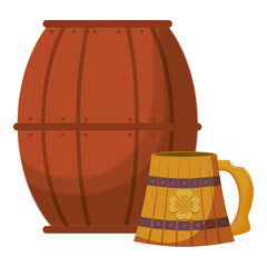 beer wooden jar and barrel with clover