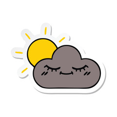 sticker of a cute cartoon storm cloud and sun