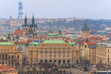 Prague, Czech republic. Close up view of historical buildings of old town from Prague Castle.