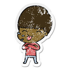 distressed sticker of a cartoon rude man
