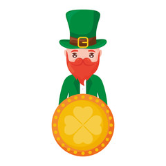 coin with clover and irish leprechaun